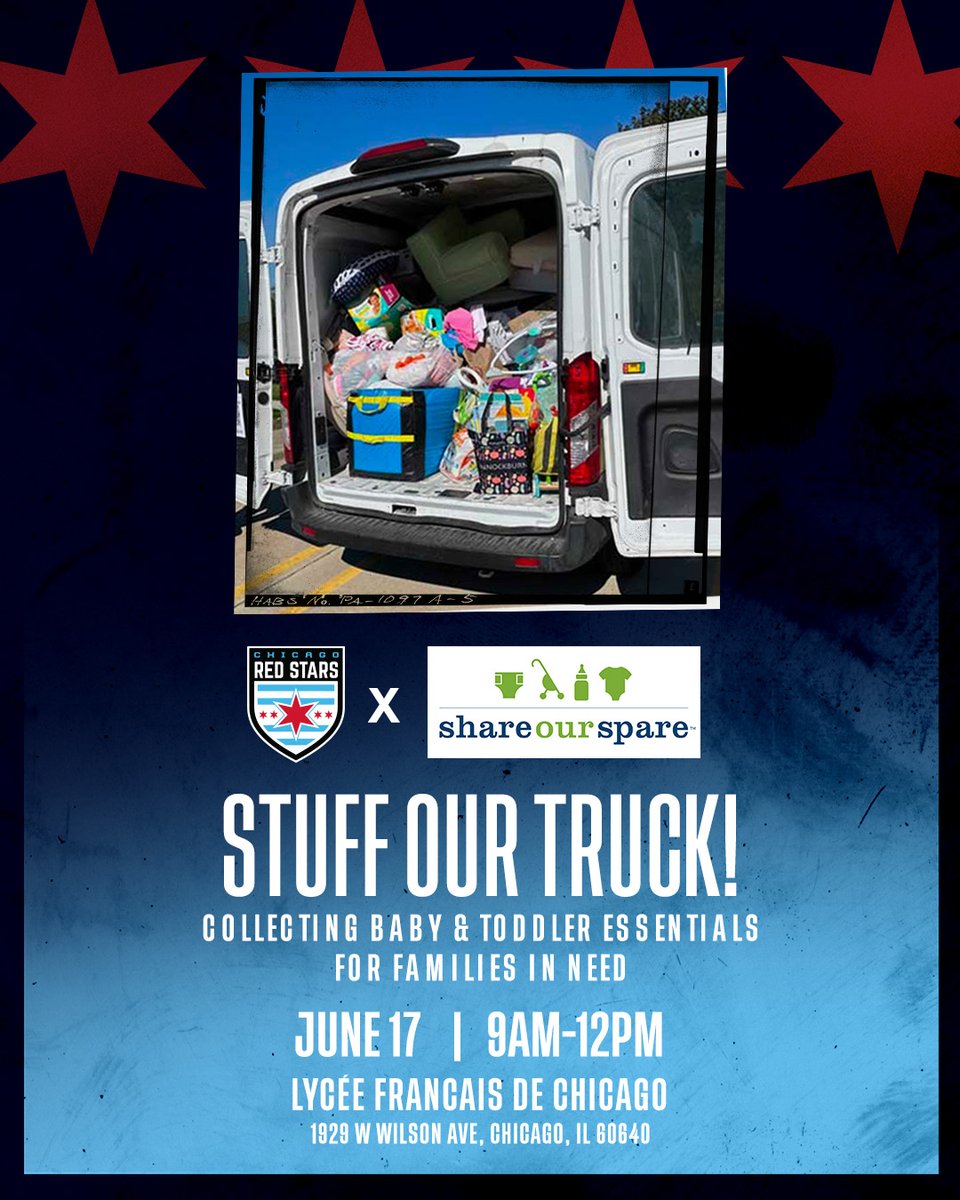 The Red Stars and @ShareOurSpare are partnering in a Stuff Our Trunk event this Saturday. Share Our Spare is collecting gently used baby and toddler essentials. Visit shareourspare.org for more details 🤝