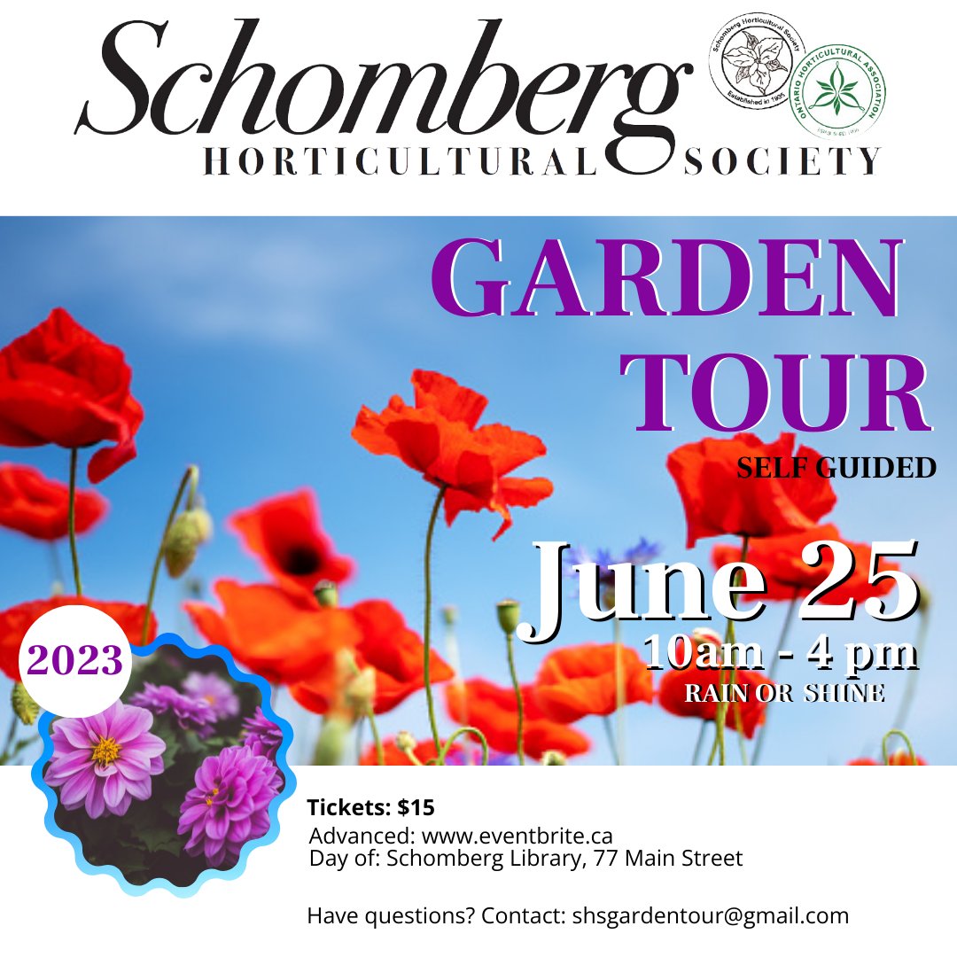 Remember to purchase your ticket for the #SchombergHorticulturalSociety's annual Garden Tour on Sunday June 25, from 10am - 4pm. Tickets are available in advance through Eventbrite, or at the Schomberg Library on the day.

#ExperienceKING #GardenTour #KingTownship #Schomberg