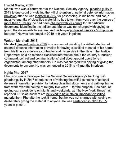 Here are *7* cases from 2017 to 2023 in which an obscure citizen was convicted and sentenced to prison time for having classified material at home -- under the exact same Espionage Act 'willful retention' provision Trump is charged under: cnn.com/2023/06/15/pol…