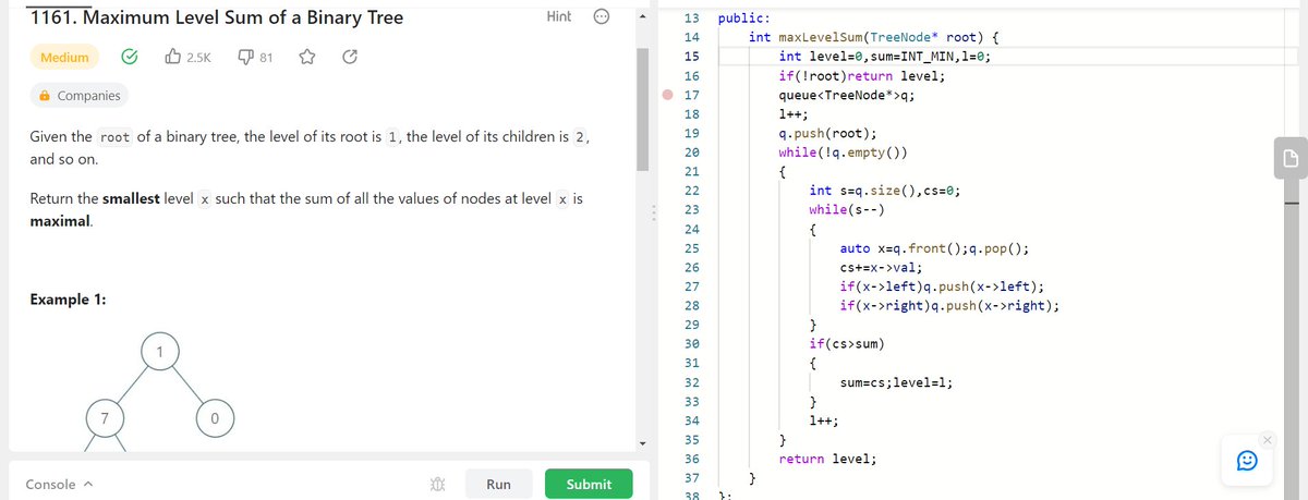 Day 22/100 of #100DaysOfCode #ChallengeAccepted Simple yet effective : the level order. Always use INT MAX/MIN when covering the entire integer range.🧐 #Growth #problemsolving #LearnToCode #GrowTogether📷📷#trees 📷