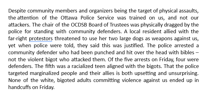 Emily Quail and Community Solidarity Ottawa would like to issue the attached statement regarding calls for "safe zone" legislation that would legally prohibit protests near schools (1/3)