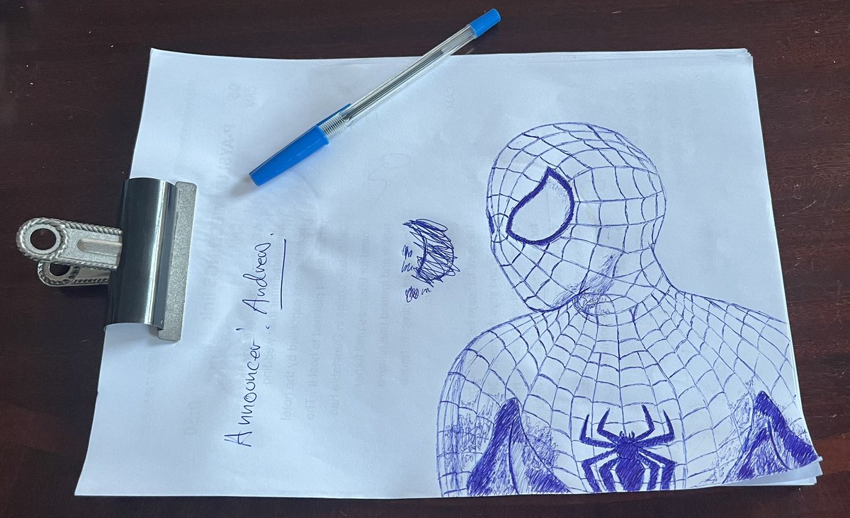 FaithChesley's tweet photo. #Spiderman watching the news from the sound booth! ✏️🔊 @MarvelStudios @Marvel @SpiderMan @itvanglia
#doodlesfromthesoundbooth #soundboothdoodles #sketch #doodle #art #marvel #tv #tvnews #news #SoundOperator #soundop #soundmixing #behindthescenes https://t.co/zr1mNzvVnD