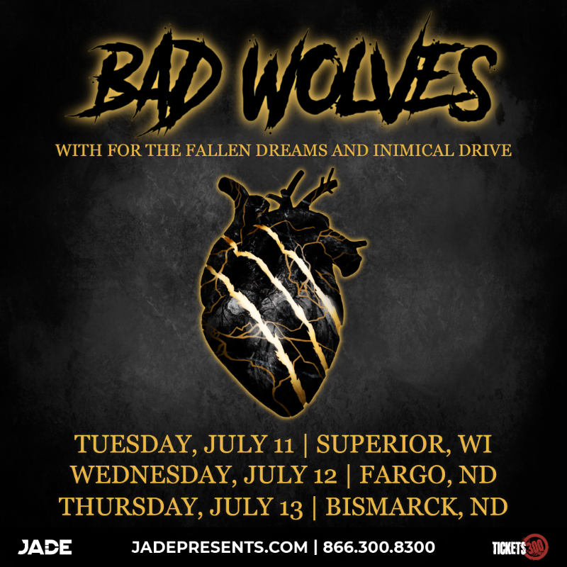 jadepresents's tweet photo. @badwolves will be kickin' off three straight nights of killer music with @FTFDband and @inimicaldrive! 🎸

@EarthRiderBeer | 7.11
@fargobrewing | 7.12
@LaughingSunBrew | 7.13

🎟️ Get Tickets → https://t.co/W0Er7QaKE9
