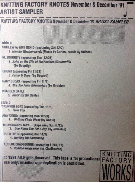 osoarchive's tweet photo. CRAZY find courtesy of @ThePuppetHead1: a pre-Soul Coughing, never-before-heard Doughty recording!!

Taken from a "Kitting Factory Knotes" cassette sampler from 1991, featuring a poetry reading and something of an early take of "Soft Serve".

Download @ https://t.co/q2scjMxgQp ! https://t.co/OunuQW3kMq
