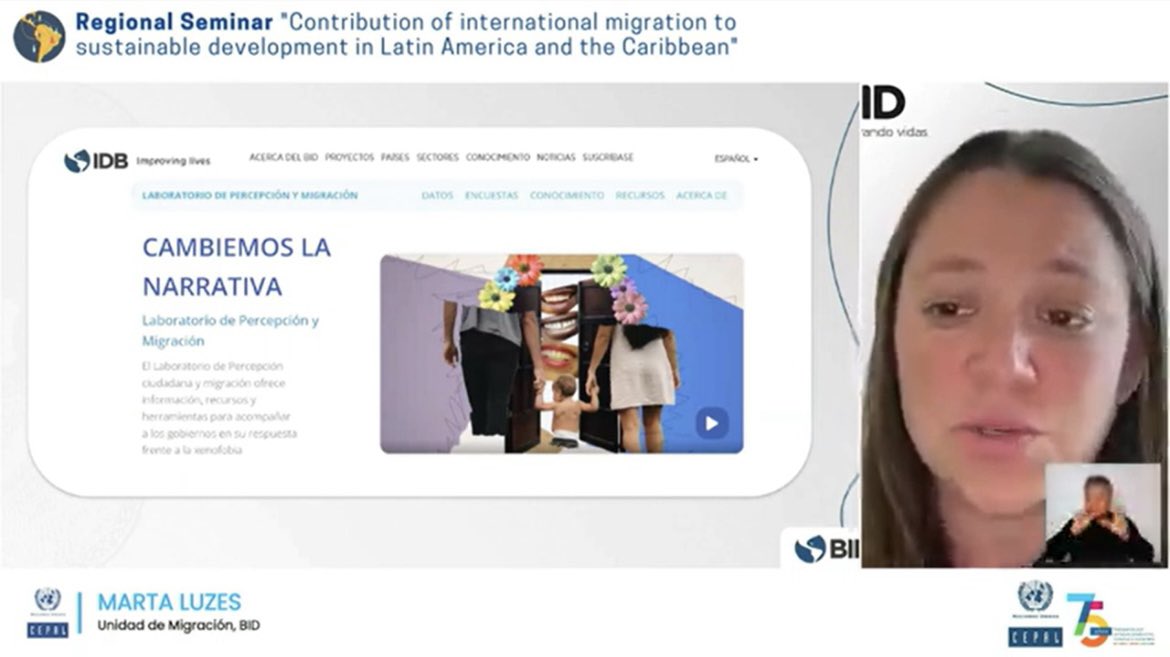 Gracias <a href="/cepal_onu/">CEPAL</a> por la oportunidad de presentar el trabajo de <a href="/el_BID/">Banco Interamericano de Desarrollo</a> en el Seminario Regional Contribución de la migración intrarregional al desarrollo sostenible. Los invito a visitar el Laboratorio de Percepción Ciudadana y Migración: laboratoriomigracion.iadb.org