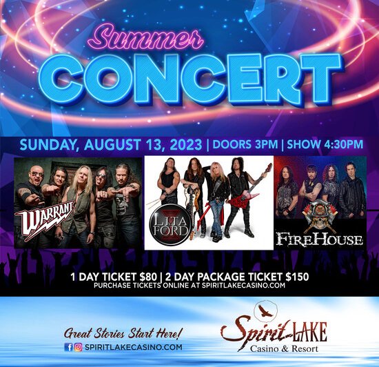 Lita Ford coming to Spirit Lake Casino on Aug 13, 2023 together with  #Warrant and #FireHouse

#LitaFord #BobbyRock #PatrickKennison #MartenAndersson