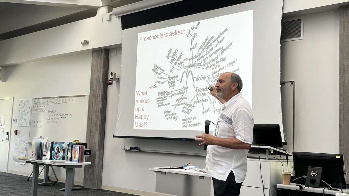 SSUclifuturisms's tweet photo. Today, we examine the concept of Critical Media Literacy with @CritML as we examine issues of power, privilege, and pleasure. He shares an example of how preschoolers critically examine the choices how and why corporations design a fast food meal for children. https://t.co/osGfEhUbzU