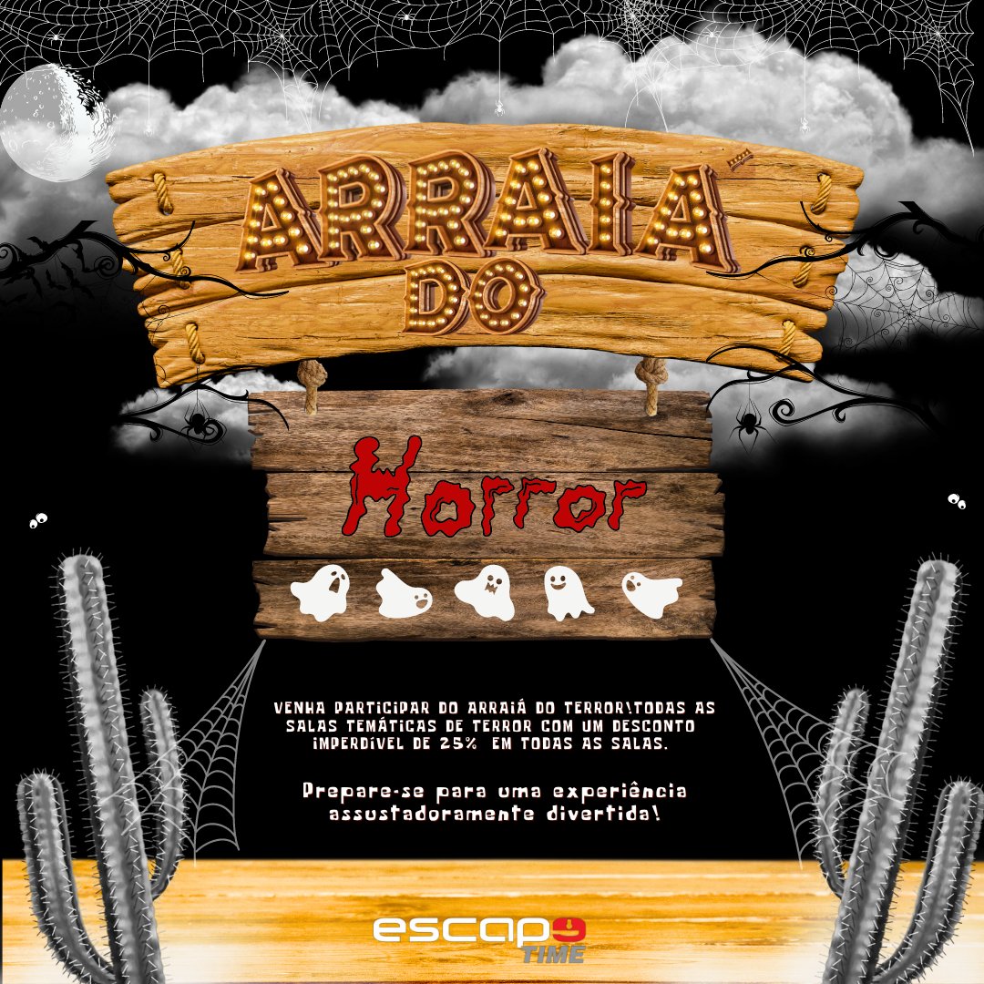 escapetimebr's tweet photo. Venha participar do Arraiá do Terror!Todas as
salas temáticas de terror com um desconto imperdível de 25% em todas as salas.

Prepare-se para uma experiência assustadoramente divertida!

#escapetimebr #junho #terror #novidade https://t.co/7HE9jAVFrH