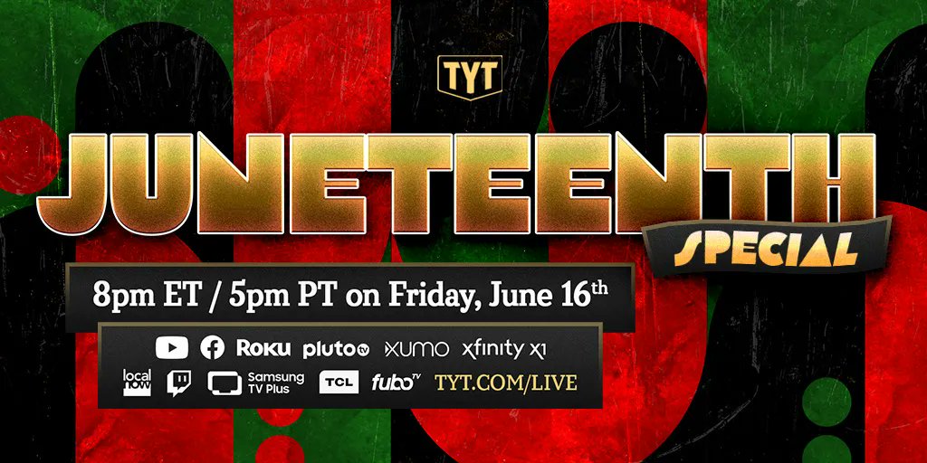watchlisttyt's tweet photo. #Juneteenth is right around the corner! On Friday, June 16, join us LIVE for our annual celebration and discussion of #freedom, Juneteenth #history, and the Black experience in America. Tune in at 8pm ET/5pm PT on https://t.co/zRiulssHba, YouTube, or Twitch! https://t.co/zOr8mFHMMd