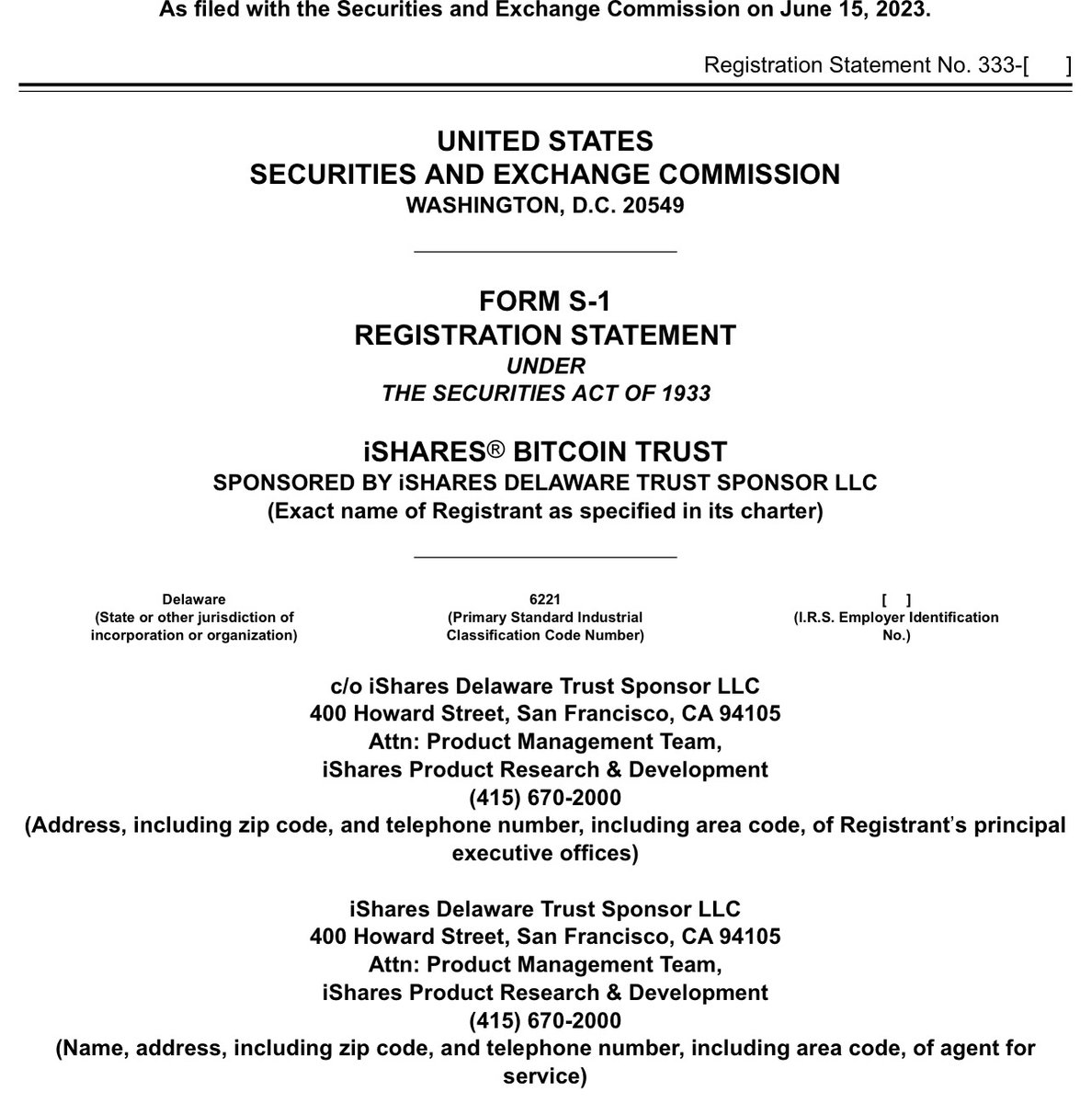 BitcoinMagazine's tweet image. JUST IN - $10 trillion BlackRock officially files for spot #Bitcoin ETF