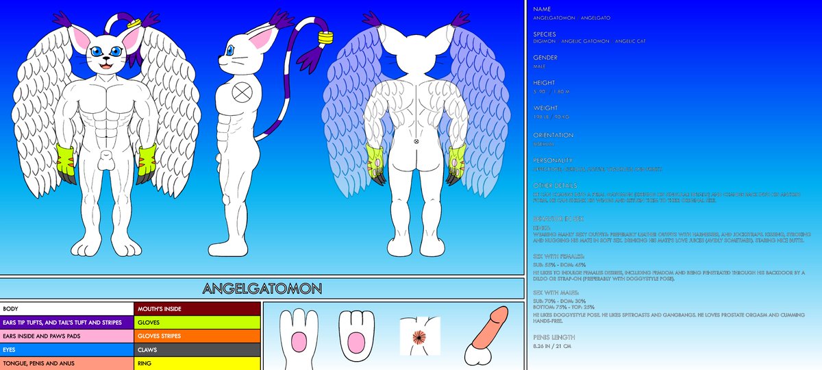 Digi_4_InHeat's tweet photo. My Digisonas Reference Sheets...  

AngelGatomon ♂️ (AngelGato) 
AngelGatomon ♀️ (AngelKitty) 
Foxy the Dorumon (FoxyCutie) 
Chica the Piyomon (ChicaCutie) https://t.co/Hu9h99kFqq