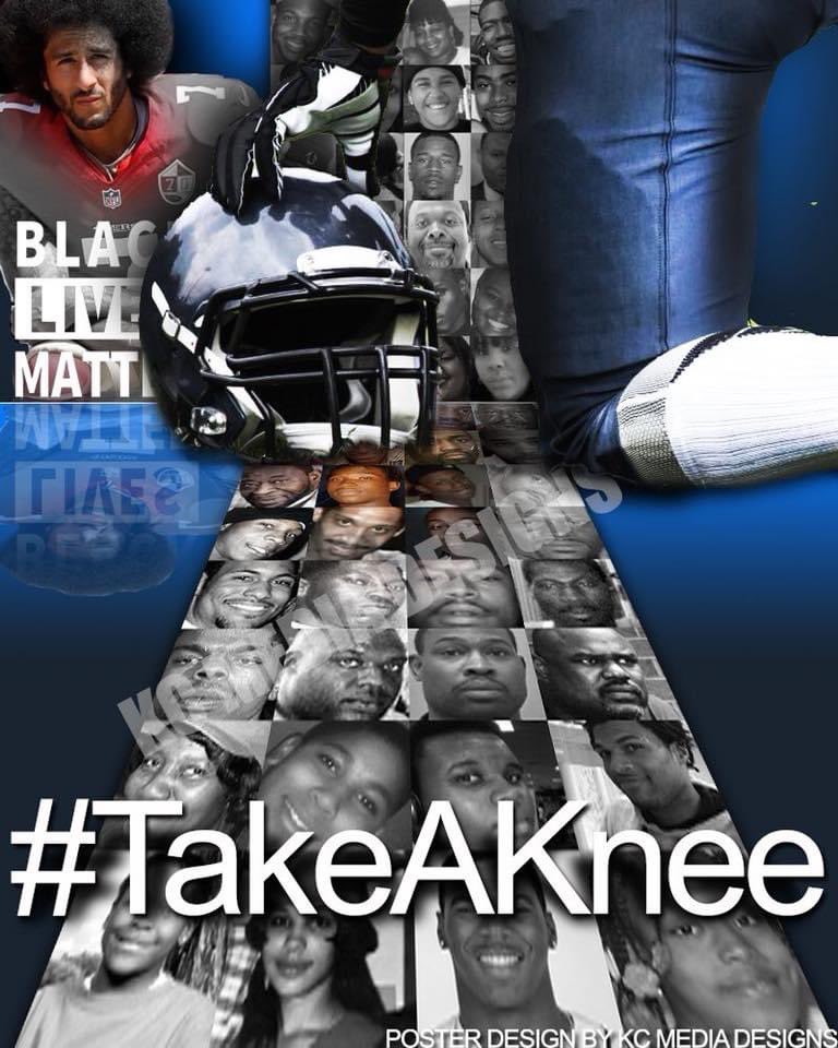 Poster Design
Subject: #TakeAKnee @Kaepernick7 movement 
#BlackLivesMatter #Kaepernick #football #civalrights