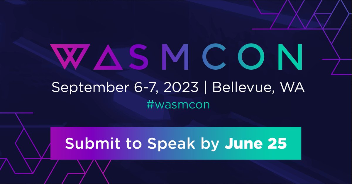 Don’t miss your chance - there are only 10 DAYS left to submit to speak at #WasmCon! Proposals are due by June 25 at 11:59 PM PDT. All are welcome to apply! Speak on introductory #Wasm concepts, emerging technologies + more. Submit NOW: hubs.la/Q01Twbqx0