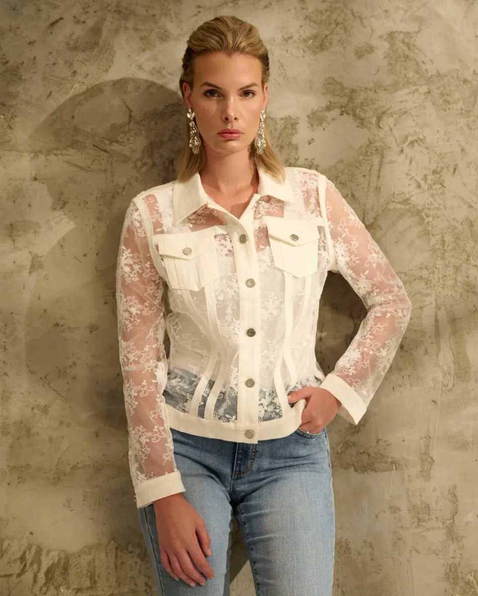 Two-for-One – The utility of #denim + the elegance of #lace, all in one by @JosephRibkoff
 at Cheeks in #squirrelhill .
#josephribkoff #jacket #summercollection #clothing #apparel #fashion #outfitoftheday #womenswear #shopsmall #ootd #pittsburgh #clothingstore #womensfashion