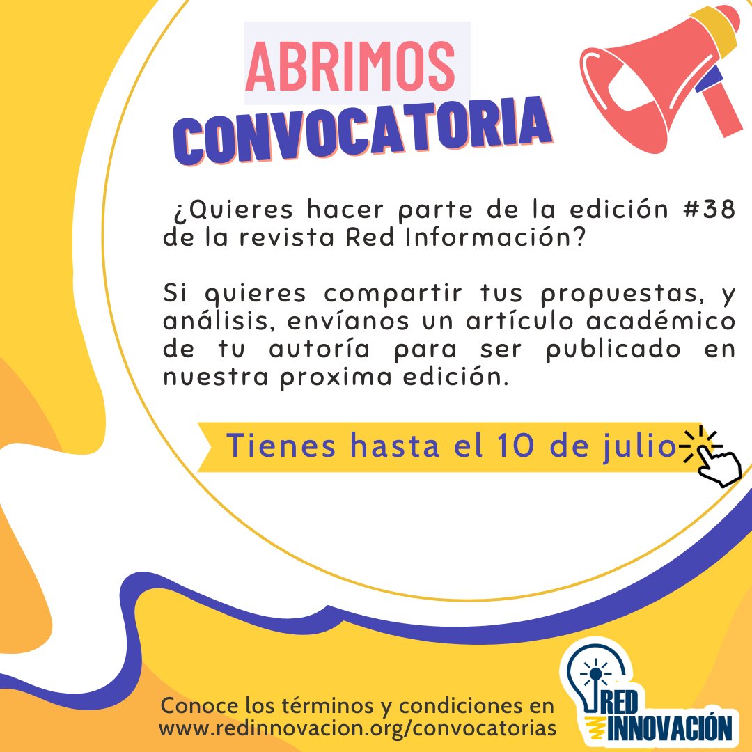 Red_Innovacion's tweet photo. 🖋️ Invitamos a miembros de organizaciones sociales y políticas a escribir un artículo para la ed. 38 de la revista Red Información. Comparte tus ideas, perspectivas y experiencias. Ingresa al enlace https://t.co/vUQ11vuwEZ para conocer los términos y condiciones 📰💡 https://t.co/ZDmg1ur4ak
