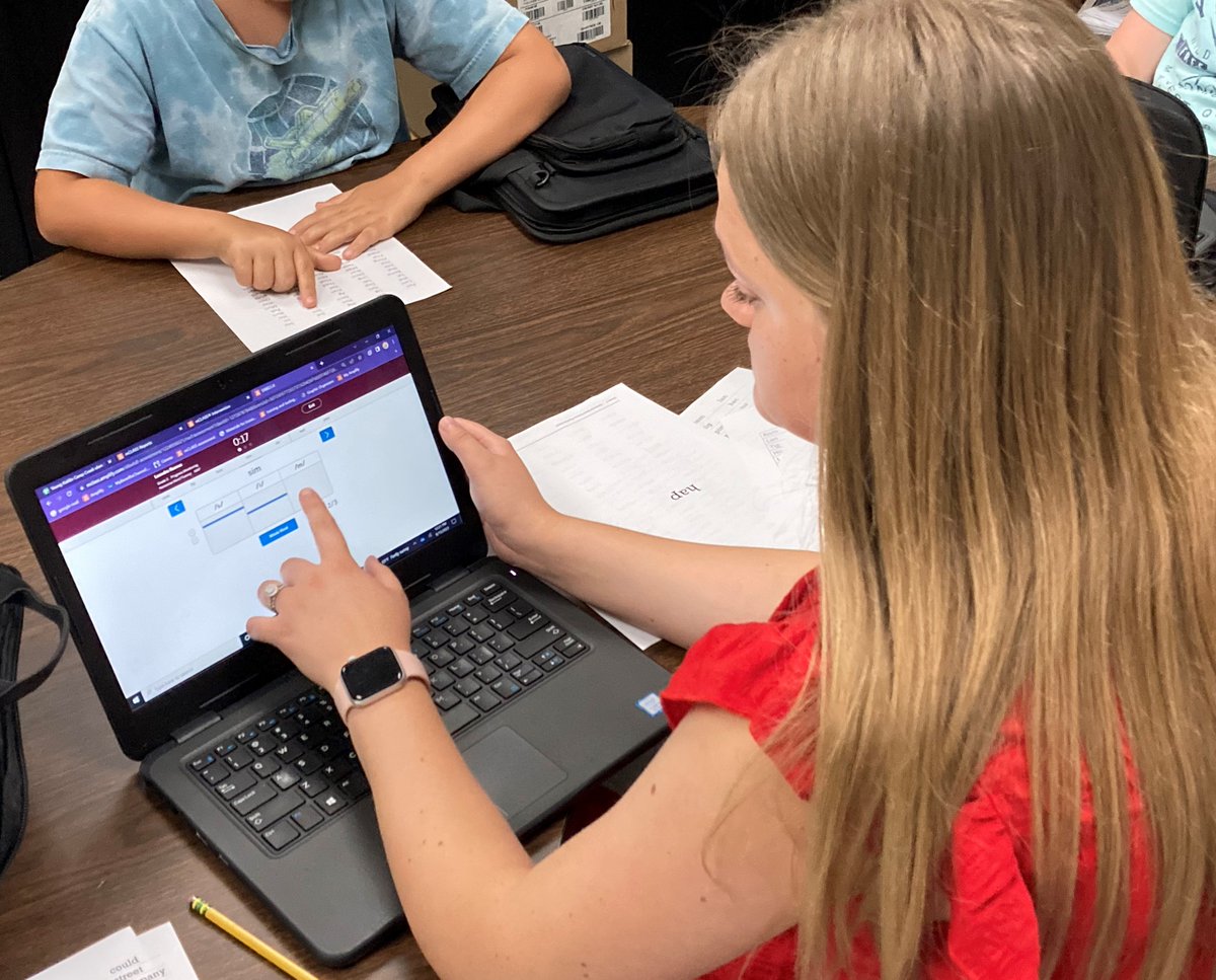 Progress monitoring leads to data-driven decisions about further instructional needs.  This step is built in to the project's assessment protocols.  <a href="/GreeneCoSch/">Greene Co TN Schools</a> Camp Creek tutor Kaitlin Young is administering the first PM assessment for the summer to her 3rd-grade students.
