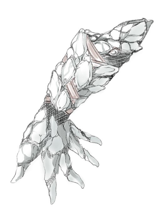[壊鱗の籠手]
ドラゴンの鱗、とりわけ破損が激しく素材としての価値の低いものを張り合わせた籠手。
ひび割れ欠けていても竜鱗であることに変わりはなく、見てくれを気にしなければ値段の割に信頼に足る防具となる。
鍛冶屋の店先で容易に求めることができる。

みたいなガントレット! https://t.co/Drl5umFOrc 