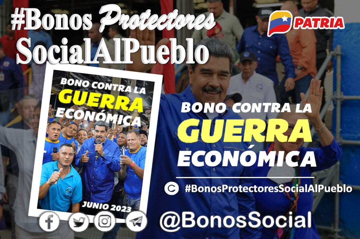 🚨 #ÚLTIMAHORA: Inicia la entrega del #BonoContraLaGuerraEconómica (junio 2023) a través del Sistema @CarnetDLaPatria para los trabajadores activos enviado por nuestro Pdte. @NicolasMaduro. ✅ Monto en Bs. 810,00 @BonosSocial #BastaDeRoboYManipulaciónImperial