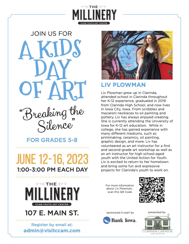 CCAM2014's tweet photo. YOU'RE INVITED to our Open House at The Millinery this Saturday, June 17 from 1-3 p.m. to view the work our kids have created with Liv Plowman!
We're having a great time and our participants are learning a lot! #livplowman #artseducation #clarindacarnegieartmuseum https://t.co/O6Ddl0EboX