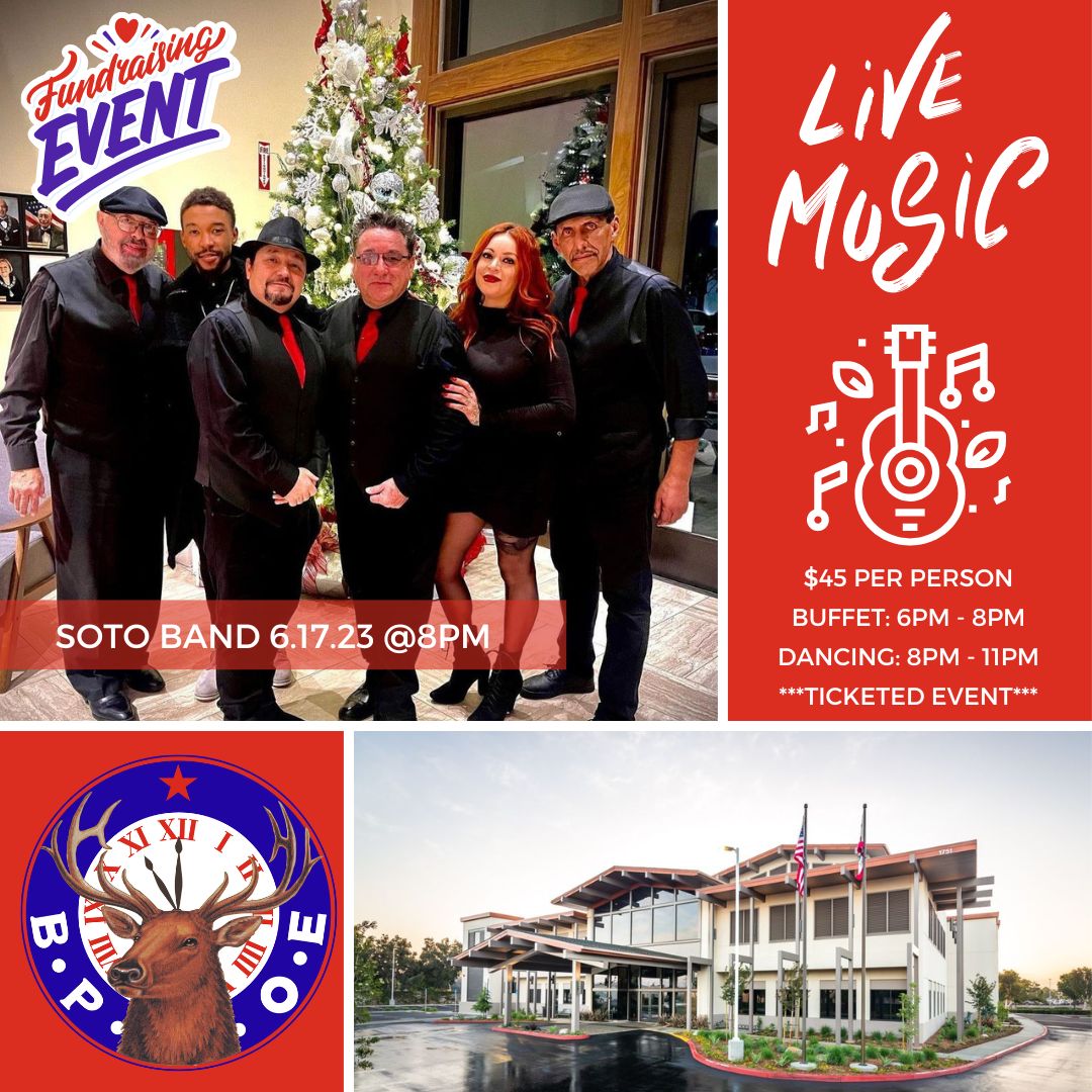 We still have a few tickets left for our Summer ENF Fundraiser Concert this Saturday night, featuring the Soto Band! This is a ticketed event, so call and reserve yours today! 714-547-7794

#santaanaelkslodge #santaanaelks #santaanaelkslodge794 #elks #elkslodge #santaana 🇺🇸
