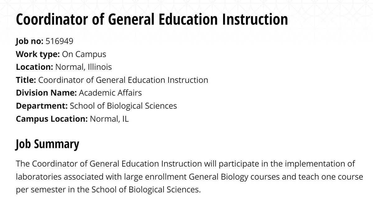 Wolfgang Stein (@wearethecrablab) on Twitter photo ISU Biology is searching for a new Coordinator of General Education Instruction jobsearch.illinoisstate.edu/en-us/job/5169… <a href="/ISUBio/">School of Biological Sciences at Illinois State</a> <a href="/ISUGradSchool/">Illinois State Graduate School</a> ISU Biology is searching for a new Coordinator of General Education Instruction jobsearch.illinoisstate.edu/en-us/job/5169… <a href="/ISUBio/">School of Biological Sciences at Illinois State</a> <a href="/ISUGradSchool/">Illinois State Graduate School</a>