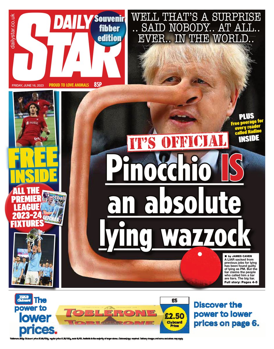 Daily Star: It;s official - Pinocchio is an absolute lying wazzock #TomorrowsPapersToday