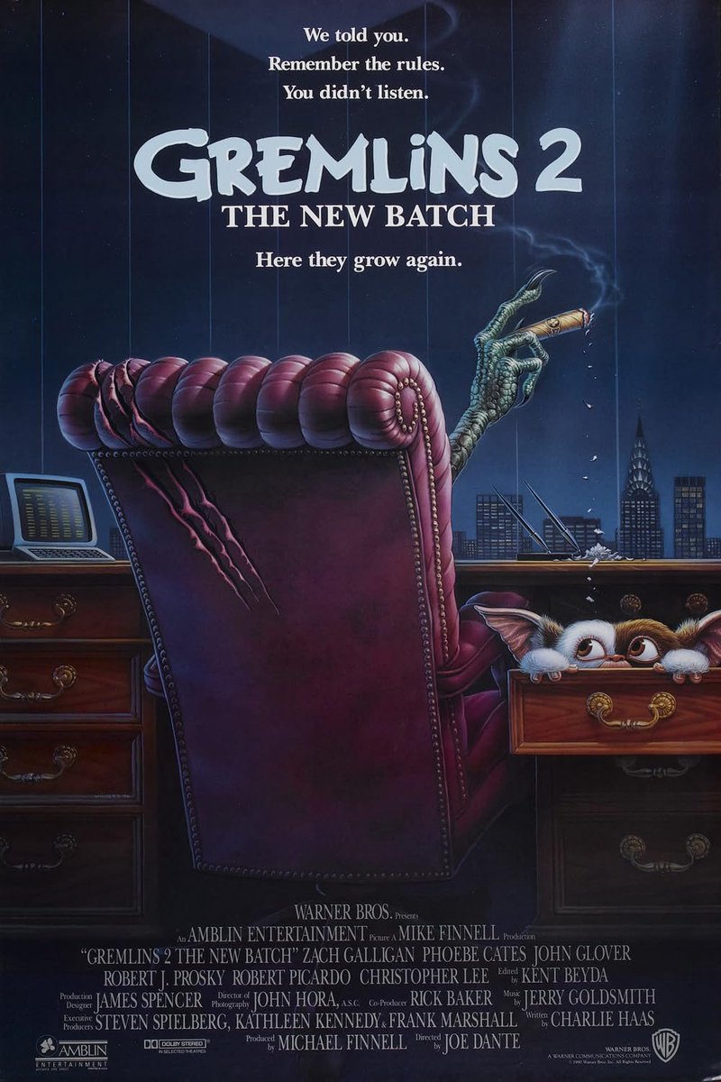 Happy 33rd Anniversary to Gremlins 2: The New Batch! 🥳🎉

#Gremlins2 #PhoebeCates #JohnGlover #RobertJProsky #RobertPicardo #DickMiller #HavilandMorris #KeyeLuke #ChristopherLee #RickBaker #JohnHora #JerryGoldsmith #KentBeyda #MichaelFinnell #CharlieHaas @Amblin @wbpictures