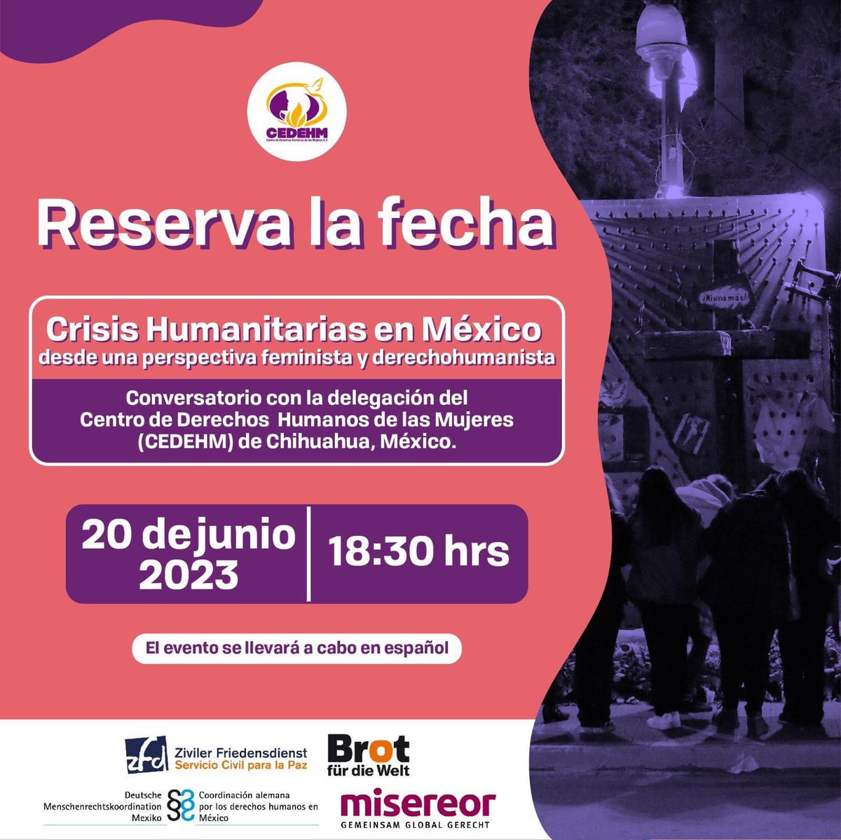 cedehm's tweet photo. 📅El 20 de junio estaremos compartiendo la charla "Crisis Humanitarias en México", 👣 si resides en Berlín agenda la fecha.
Daremos a conocer 4 testimonios de víctimas de violaciones a sus derechos humanos. Además presentaremos el contexto de en México
#CEDEHM en #BERLÍN https://t.co/VNRO52PXJM