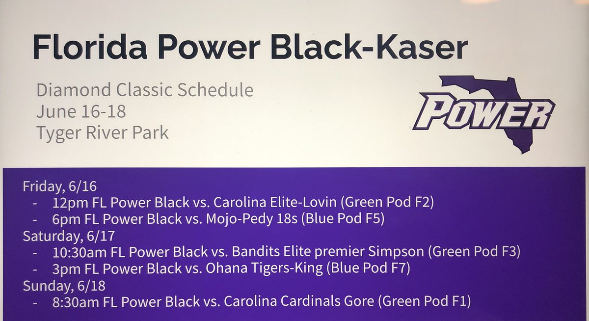 FLPowerBlack's tweet photo. Take me out the the (South Carolina) ballgame!! Our Florida Power Black 18s are Tyger Park this weekend for some action! #powerproud #nbs https://t.co/2zlpjDpELv