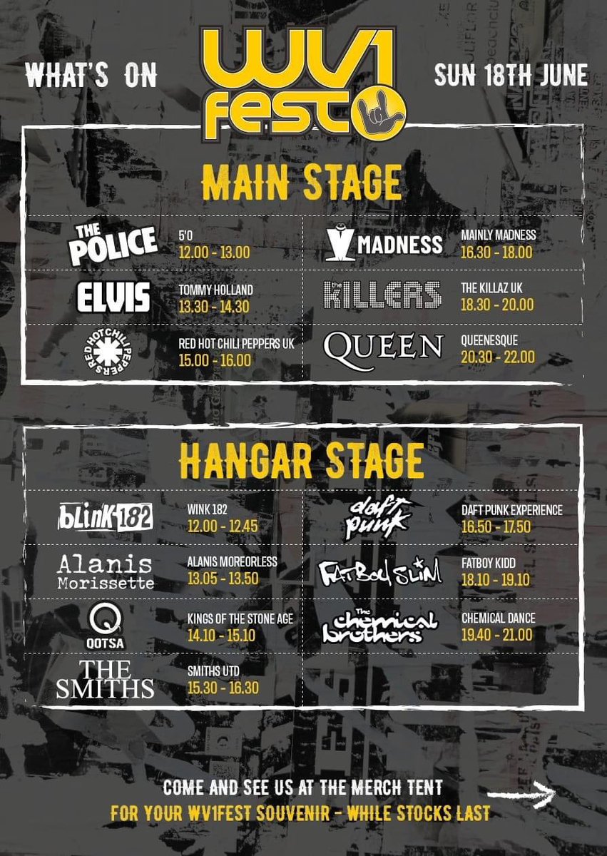 WV1FEST.. Your guide to the weekend.. Sunday stage times. Gates 11am - Finish 10pm (ish) Cash & cards accepted at the bars. Tickets can be scanned from phones... last tickets available now wv1fest.com