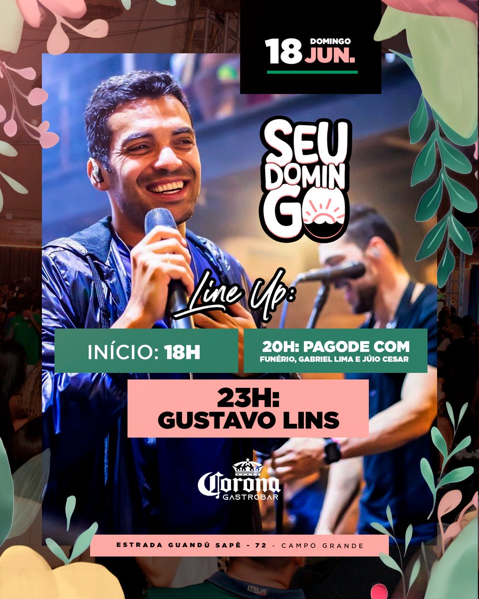 Próximo domingo tem Gustavo Lins ao vivo no Corona, corra e garanta já o seu ingresso 🎫 👇🏼

ingressobr.com.br/venda.php?like…