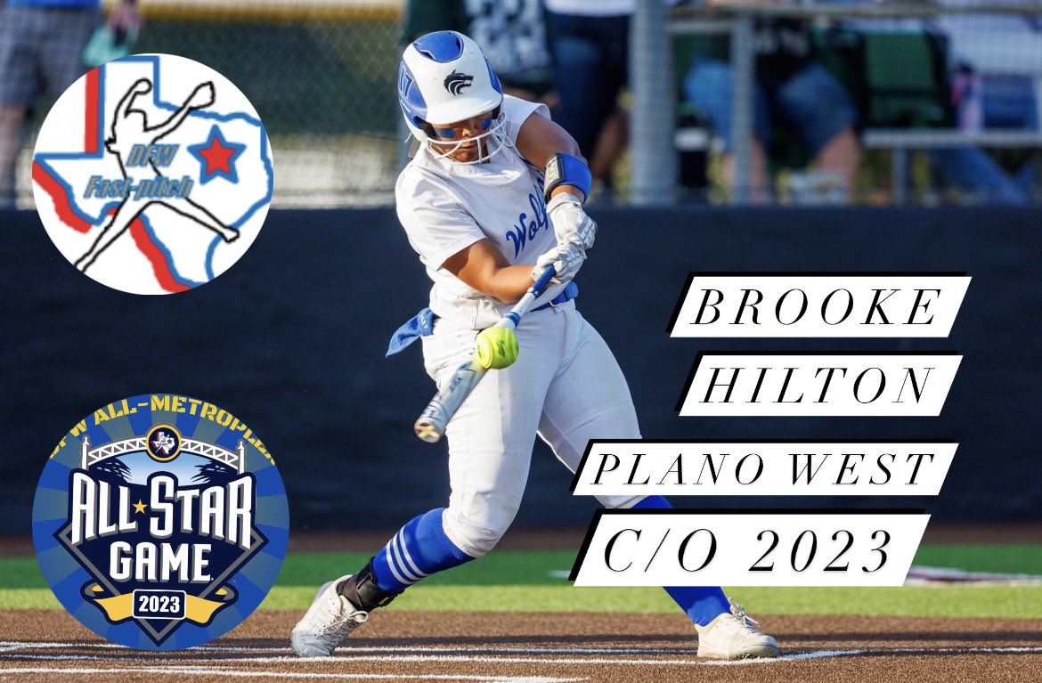 Gosset41's tweet photo. 2023 @DFWfastpitch 2nd team All Star - @BHilton175 (Class of 2023, Plano West, HC Mike Ledsome)

Headed to A&amp;M Commerce
6-6A Catcher OTY
0.400 BA
42 hits
4 HR
39 RBI

Threw out a remarkable 12 base runners and helped the team to its 1st district title since 2019

Congrats Brooke! https://t.co/zP9MHWRm3V