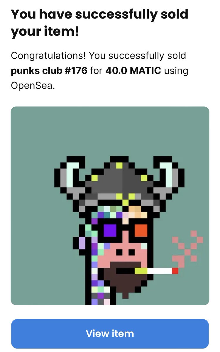 Punks Club NFTs on <a href="/opensea/">OpenSea</a>
.
  SOLD ITEM
. Price : 40 matic
.
. Like &amp; RT  
. NFT : Punks Clup NFTs #176
.
Opensea : 
.
opensea.io/assets/MATIC/0…
.
📷Follow with tag 3 friends📷
.
#NFT #NFTCommunity #NFTsales #nftart #NFTs #NFTMarketplace #NFT #NFTNYC23 #opensea #cryptopunks