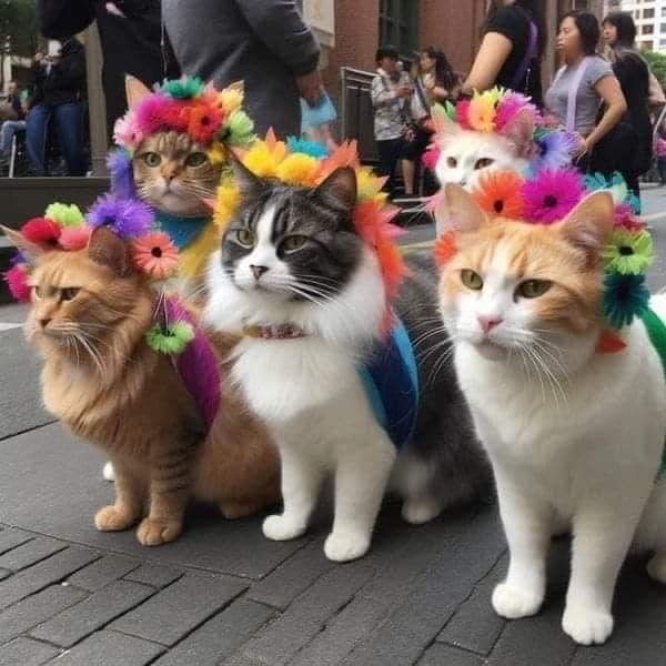SubRosaMagick's tweet photo. Amsterdam's Cat Parade. This also happens in Belgium. Each year cats are celebrated, honoring their mythology/history within European cultures. They also get special flower crowns made for them - traditional in the Germanic/Slavic cultures. 
📷European Culture and Spirituality https://t.co/rkDJgz0YU6