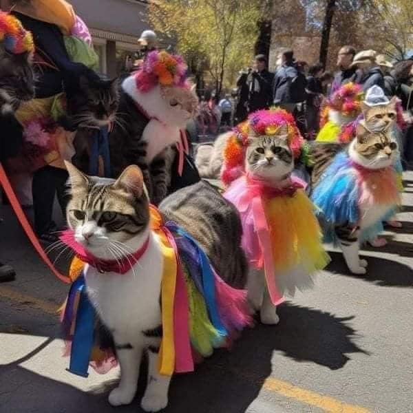 SubRosaMagick's tweet photo. Amsterdam's Cat Parade. This also happens in Belgium. Each year cats are celebrated, honoring their mythology/history within European cultures. They also get special flower crowns made for them - traditional in the Germanic/Slavic cultures. 
📷European Culture and Spirituality https://t.co/rkDJgz0YU6