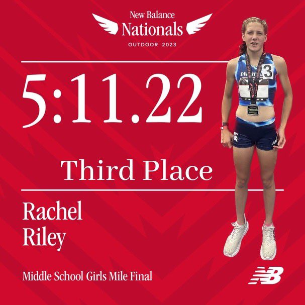 Our own Rachel Riley & future @TaborCityTrack Standout takes🥉BRONZE  at the @newbalance “Outdoor Nationals” in📍 Philadelphia, PA!

She posted a 5:11.22 in the MS Mile! She will race in the girls 800m Sunday morning!

We are so proud of you Rachel!

@CoachMorris13 #PatriotFamily