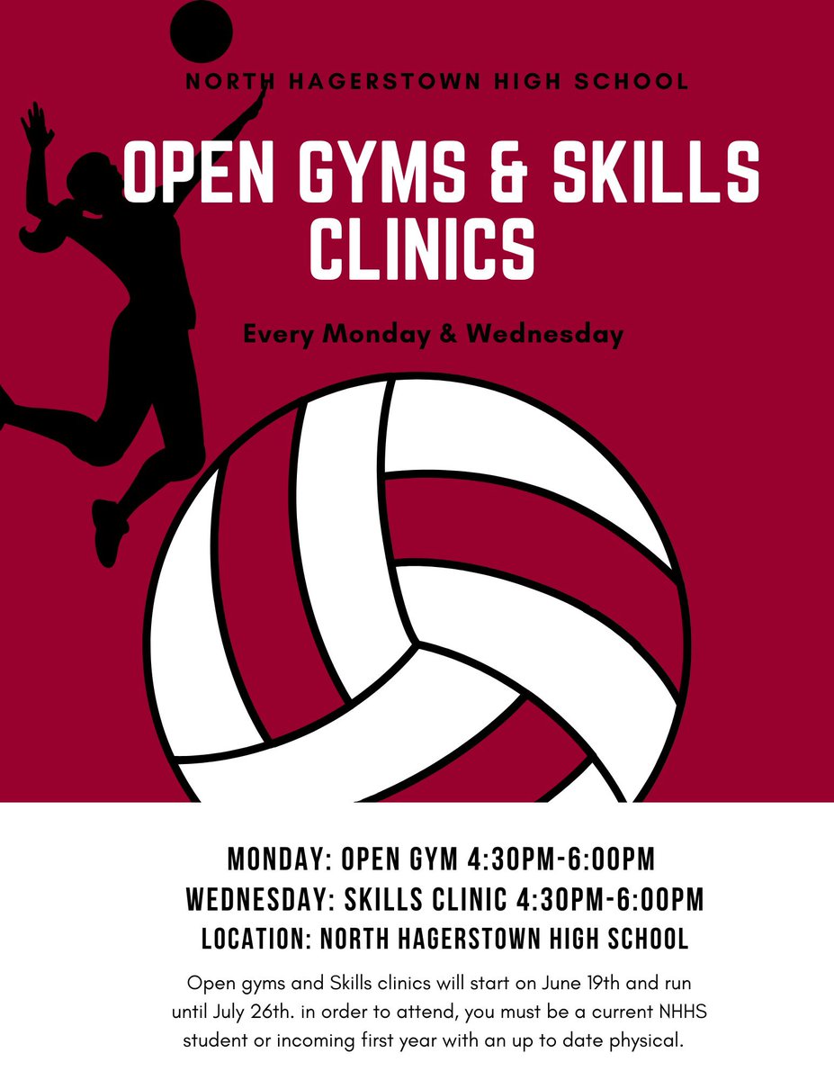 Starting next week for all incoming NHHS 9th-12th graders! You must have an up to date physical on file to participate in these sessions! ❤️🏐🖤#NHVB #nhhshubs
