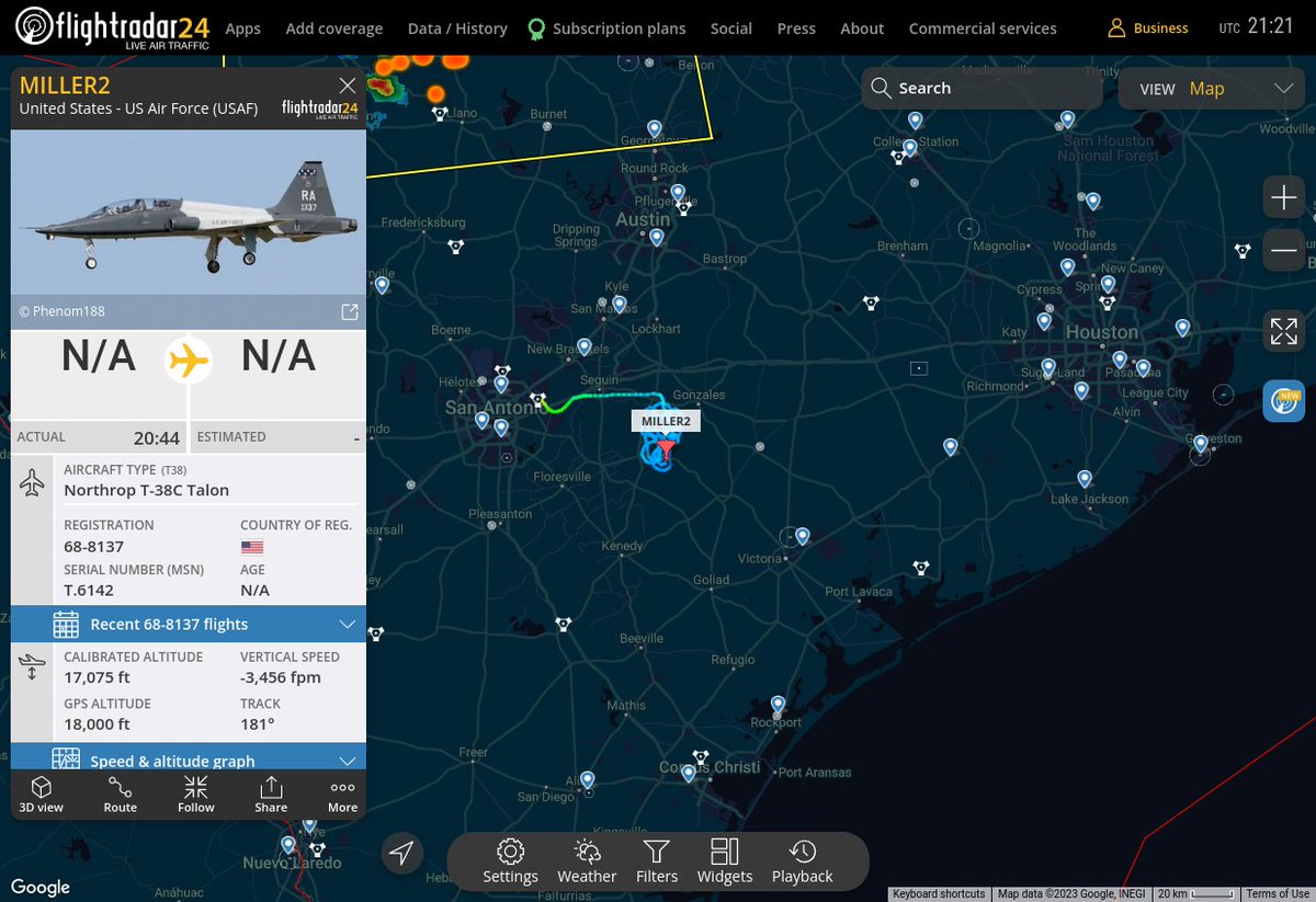 Radar_Assistant's tweet image. MULTI FR24 CIRCLING ALERT : At time Thu Jun 15 22:19:07 2023 #MILLER2 was likely to be circling at FL166 21nm from OKT Yoakum_NDB_US
 near FM 466, Cost, Gonzales County, Texas, United State #AvGeek #ADSB flightradar24.com/MILLER2/30bbfb…