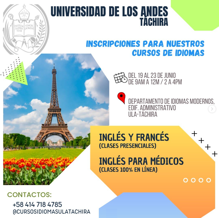 Cursos de Idiomas ULA-TACHIRA, San Cristóbal.  
Síguenos en IG y FB: @cursosidiomasulatachira  
TW: <a href="/labdeidiomas/">IDIOMAS ULA TÁCHIRA</a>

#aprendeingles #aprendefrances #ula #ulatachira #tachira #sancristobal #cursosidiomas #cursosingles #cursosfrances #ingles #frances #farmatodo #lluvia #venezuela