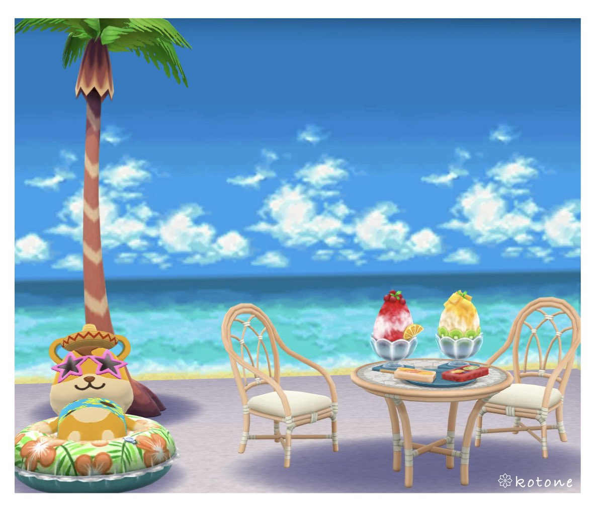 #ポケ森  #ポケ森3つでレイアウト

｢ハムスケの夏休み🍧｣