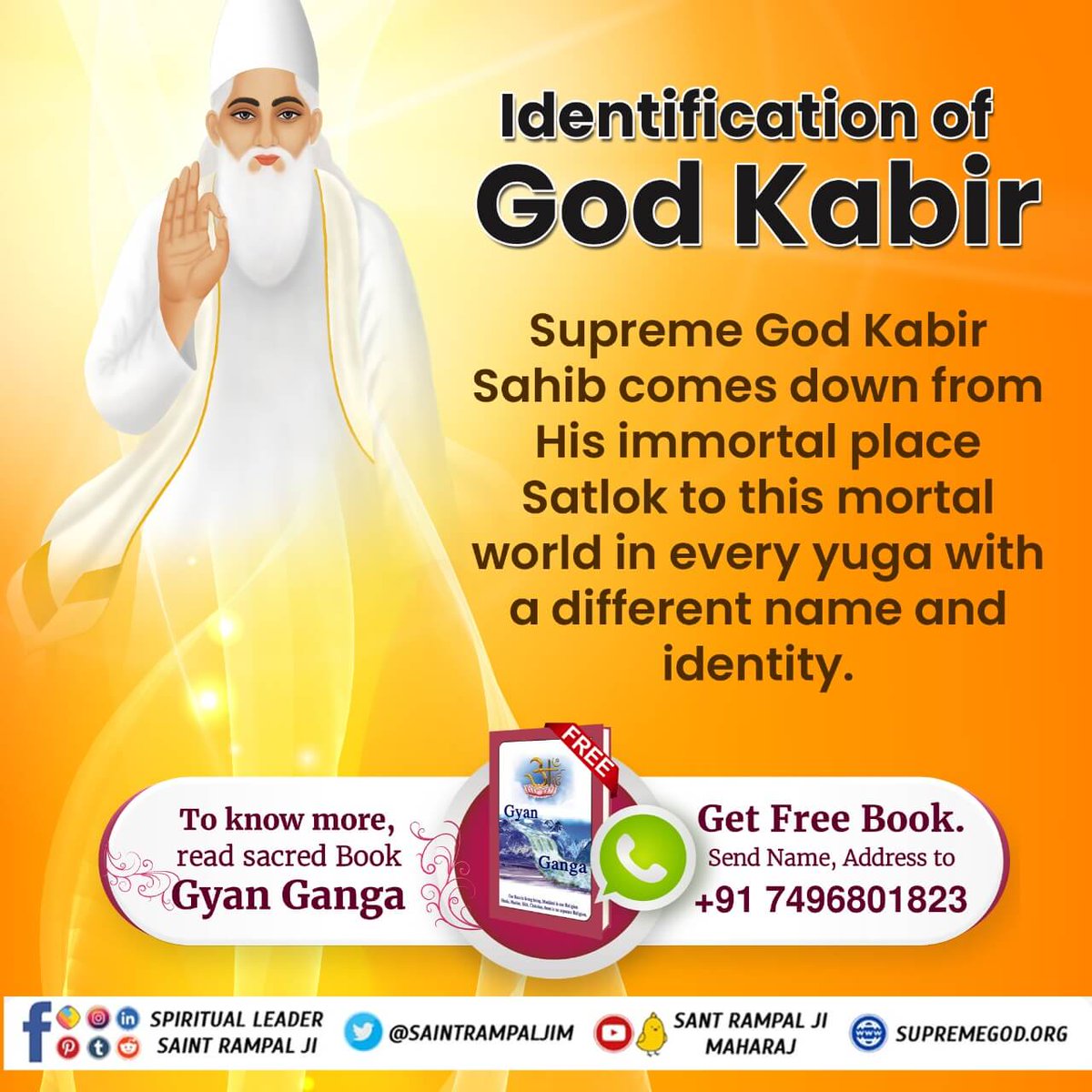 #godmorningfriday
God KabirSupreme God Kabir Sahib comes down from His immortal place Satlok to this mortal world in every yuga with a different name and identity.
#SantRampaljiQuotes