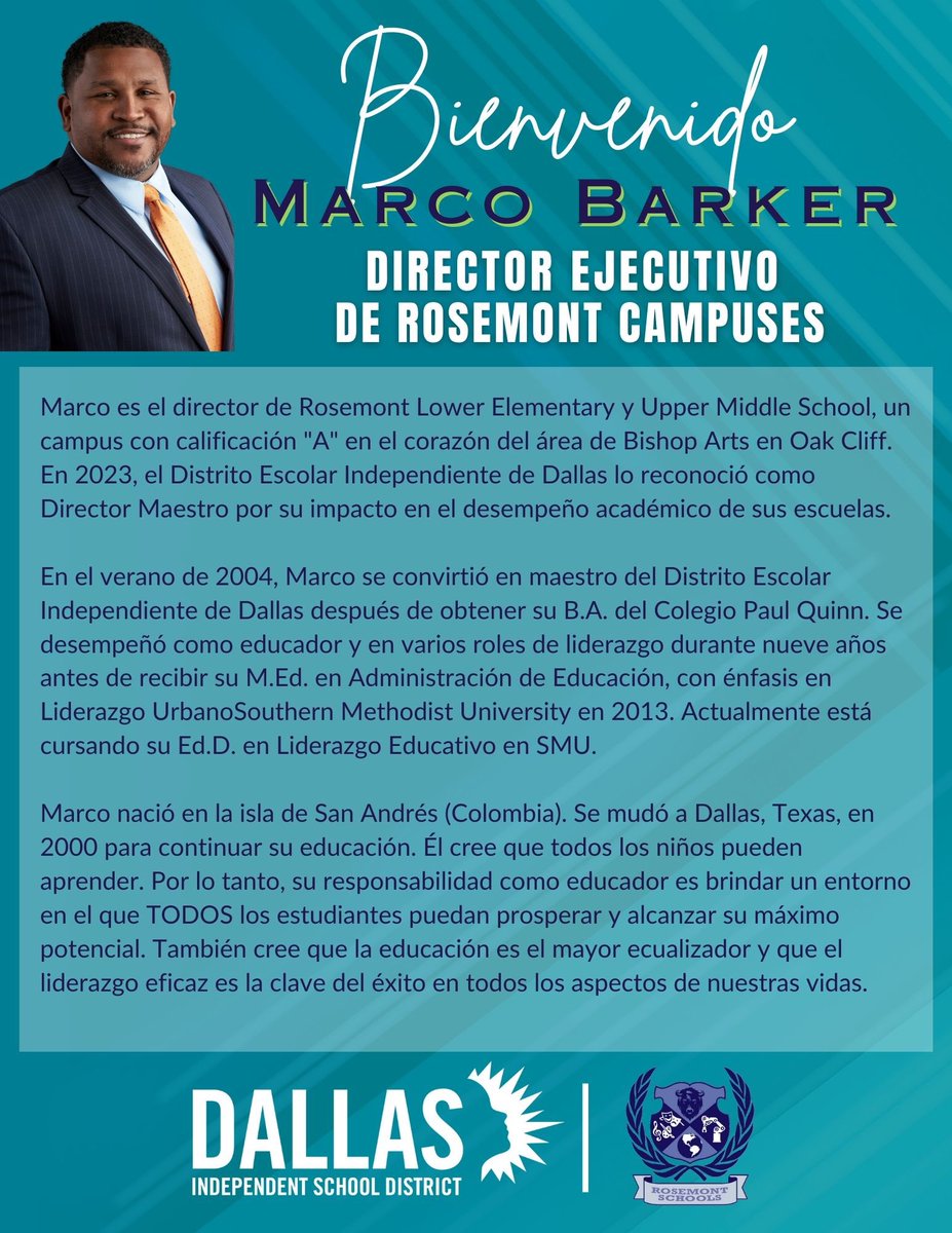 I’m excited to announce Mr. Barker as the new Executive Principal of our Rosemont campuses! Congrats! 🎉 🎉We are lucky to have you lead!