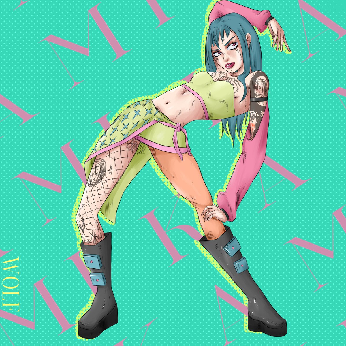 TheWOLFdrawing's tweet photo. Un dibujo de mi OC Kami💙 pero al estilo de Jojos, al menos el mejor intento que pude hacer ahora.

#anime #animegirl #waifu #tattoo #tatuajes #ilustracion #digital #dibujodigital #digitaldrawing #dibujo #colors #art #digitalart #JoJosBizarreAdventure https://t.co/tLLNqC6FXp