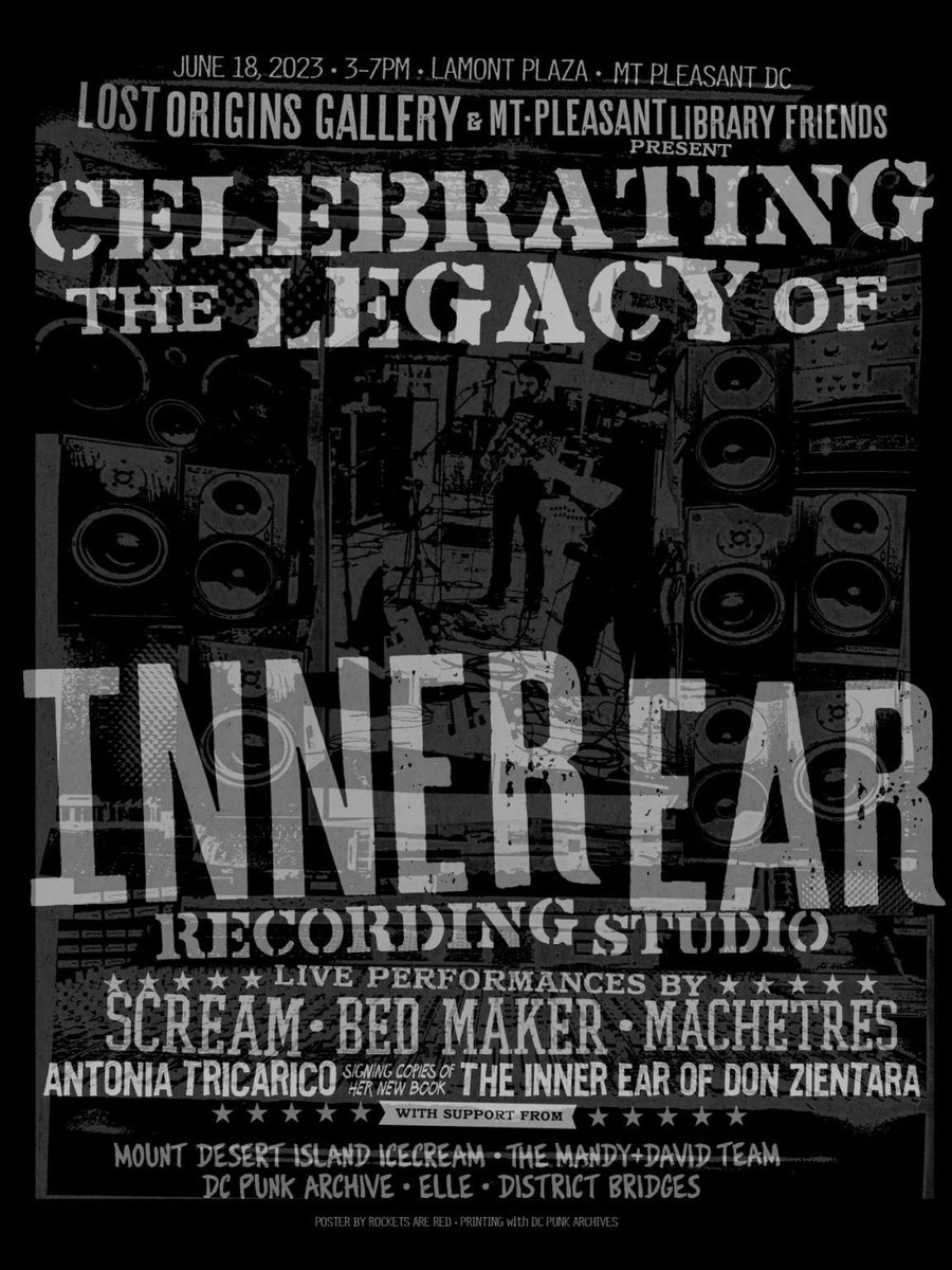 MtPLibFriends's tweet image. Join us this Sunday 3pm-7pm at the Mt Pleasant plaza (3210 Mt Pleasant st, nw dc) to celebrate the legacy of Inner ear recording studio 
FREE! ALL AGES! OUTDOORS! 
Live music by: Scream / Bedmaker / Matchetres
#dchc #dcpunk
