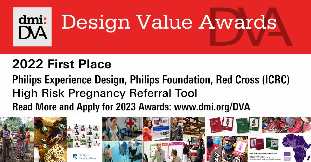 Featured dmi:DVA Winner - Philips Experience Design, Philips Foundation, International Committee of the Red Cross (ICRC)

High Risk Pregnancy Referral Tool

dmi.org/page/2022DVAHi…

#designvalue #designmanagement #designleadership #designinnovation #designexcellence #designaward