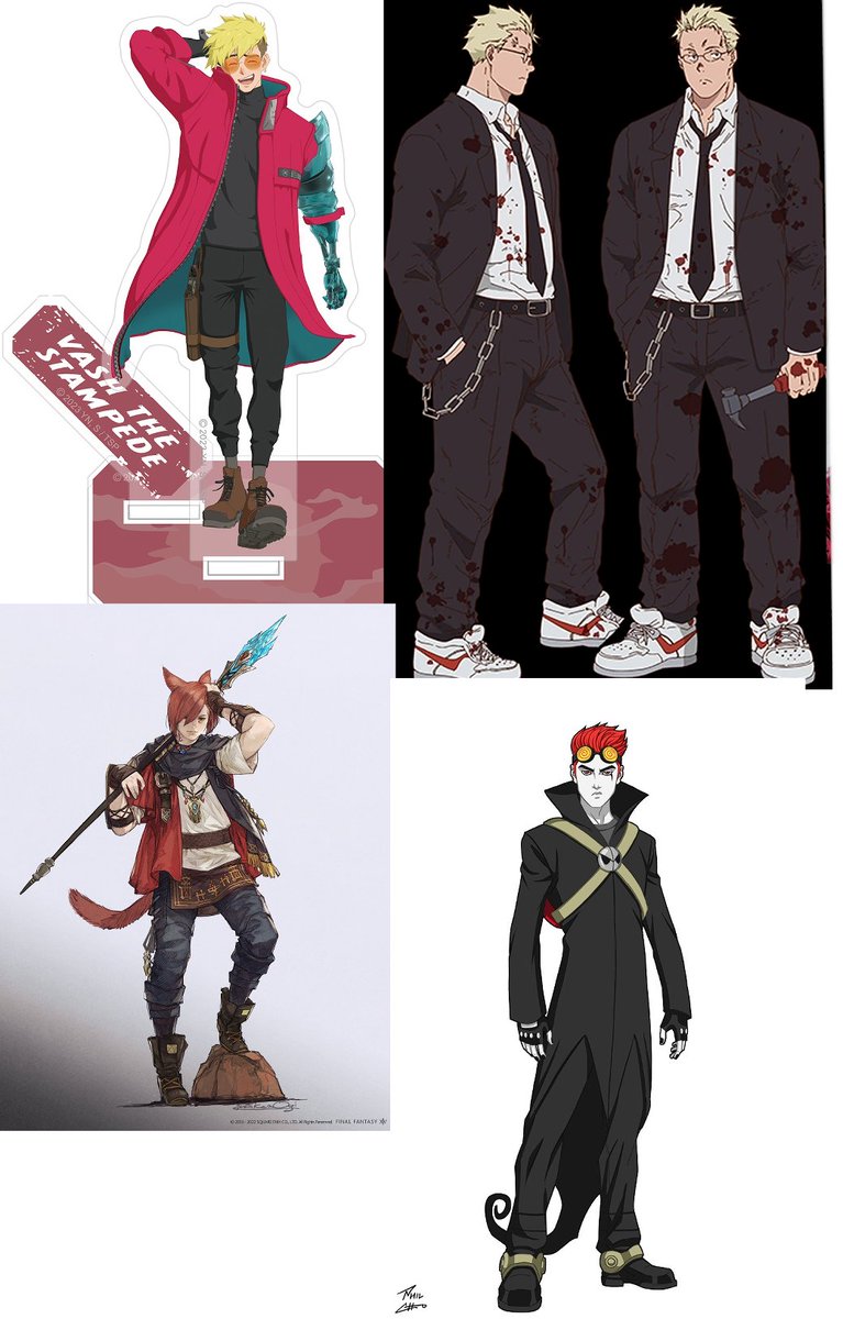 Did that color wheel challenge but in my own way cuz I dont like fanart!
Reds a kind caring fella who's a bit naive, doesnt start fights but WILL end them!
Red: Vash( Trigun), Shin (Dorohedoro), G'raha Tia (FFXIV), Jack Spicer (Xiaolin Showdown)