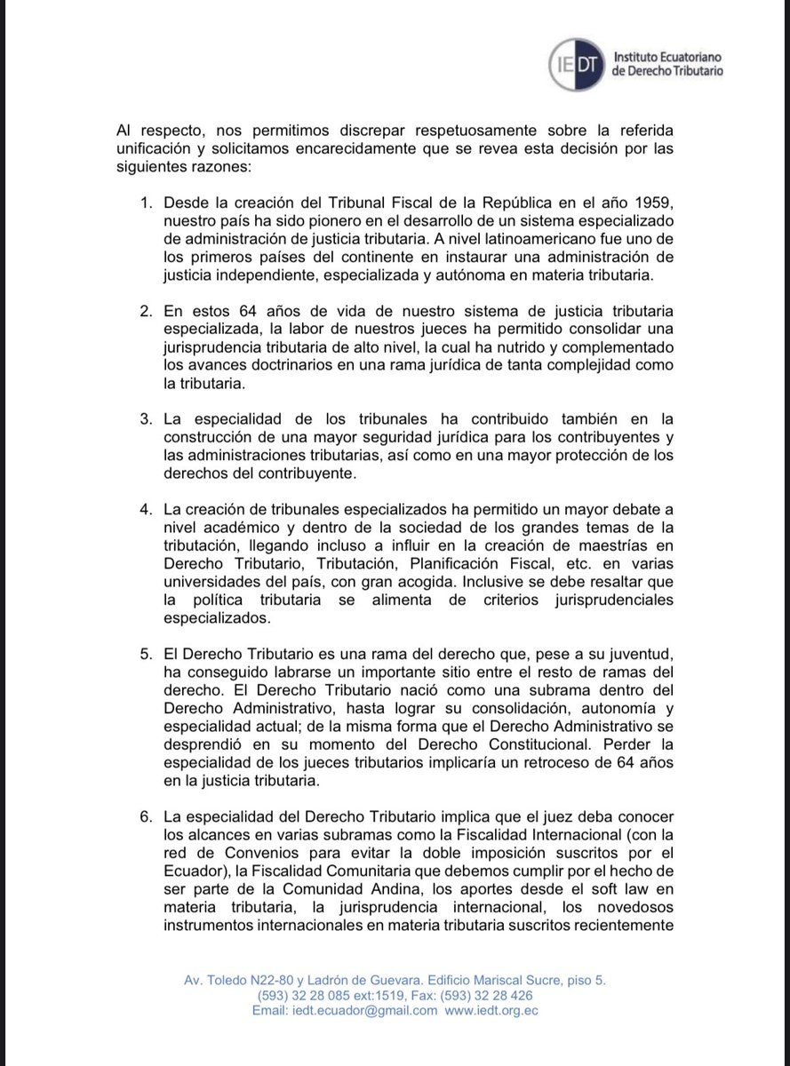EcIEDT's tweet photo. Quienes conformamos el IEDT enviamos una carta a @teran_wilman @CJudicaturaEc (CC @LassoGuillermo @TJCA_oficial @parosemena @SRIoficialEc @SENAE_Aduana)
Defendemos la especialización de la #JusticiaTributariaECU https://t.co/4xOHyzpOhP