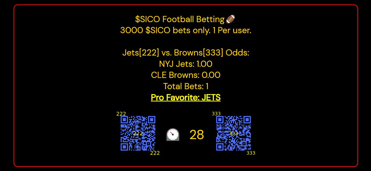 SICOcoin's tweet photo. How about #NFLKickOff ? We are already taking bets on the first game of the season. The community has spoken, and we have listened.
Take a look and try it out. We are hosting multiple #bets for all.
Join us #algofam and lets have a good time together.
#SICOs #IYKYK https://t.co/YJFtzZjGc6