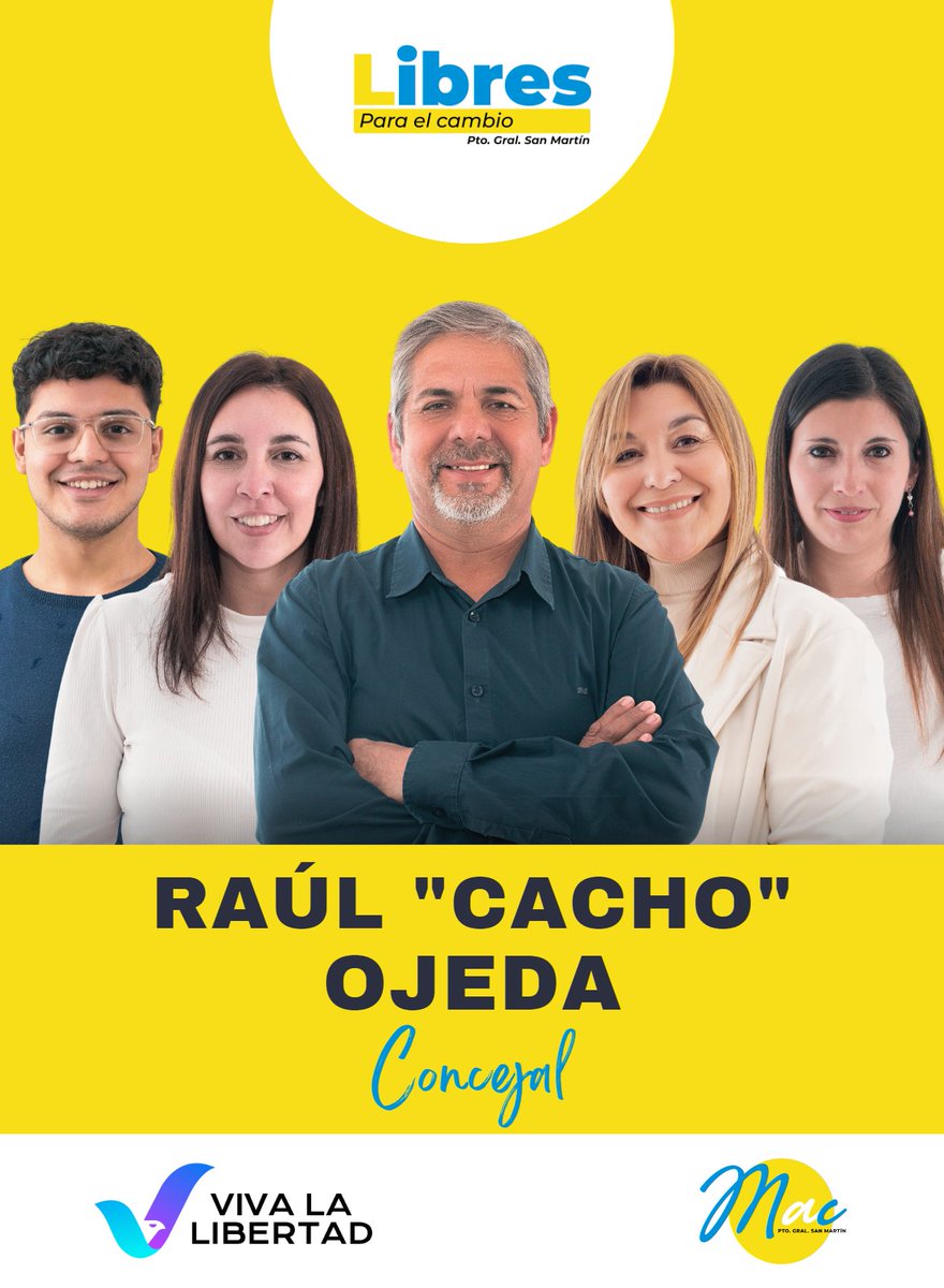 “Cacho”Raúl Ojeda precandidato a concejal encabeza la lista junto a Darío Vera, Diana Zapata y su equipo. 
#PGSM #Libresparaelcambio  #Mac  
#Vivalalibertad
