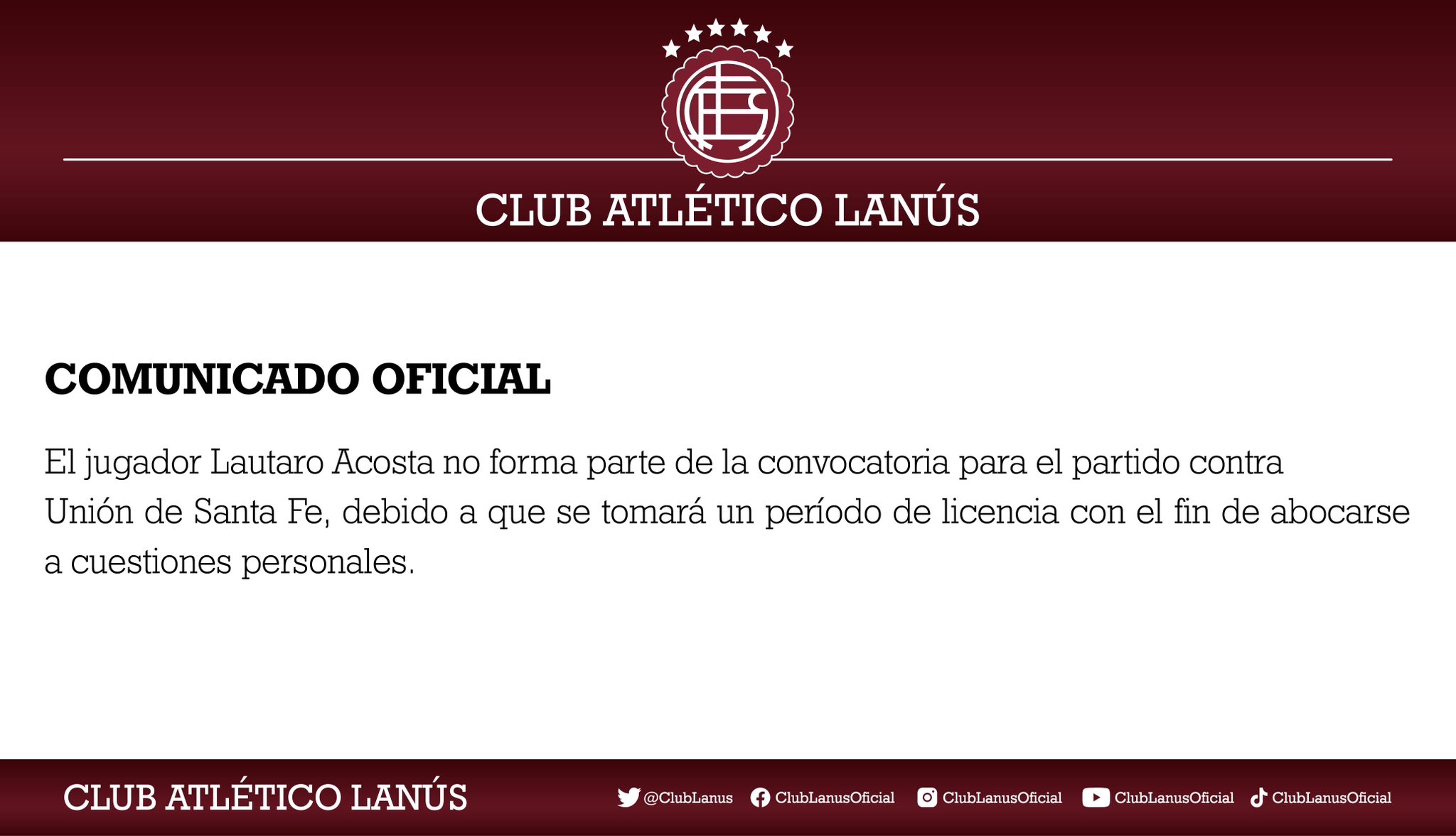 Lanús "licenció" a Lautaro Acosta después de ser denunciado por violencia de género